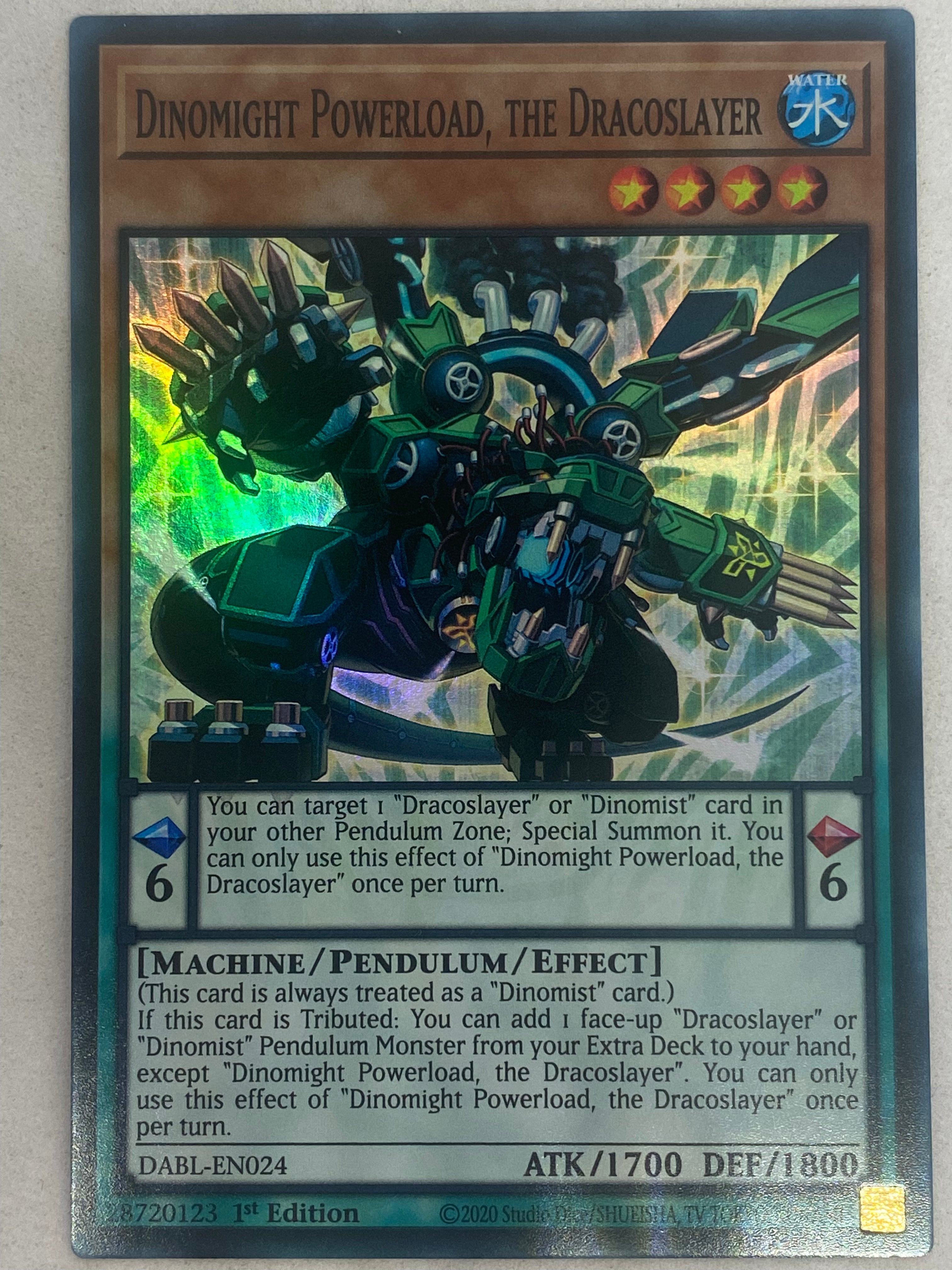 Yu-Gi-Oh! Karte: Dinomight Powerload, The Dracoslayer – DABL-EN024 – Super Rare – 1st Edition – Aus Darkwing Blast